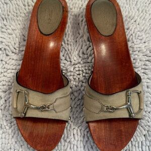 Gucci Beige Leather Mules with Silver Accent
